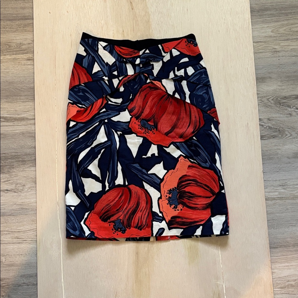 Moulinette Soeurs Red and Blue Floral Pencil Skirt